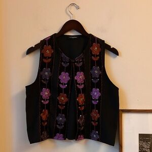 vintage french black beaded floral hippie vest cropped embellished embroidered